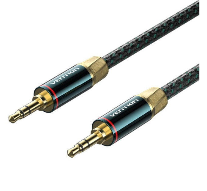 Vention Кабель AUX Audio TRS M/M, 5.0м, Silver-plated, Zinc alloy, обплетення, зелений, Vention