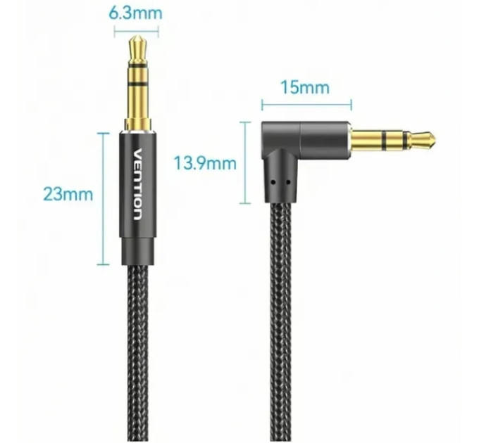 Vention Кабель AUX Audio TRS M/M, кут 90°, 0.5м, Nylon Braided, чорний, Vention