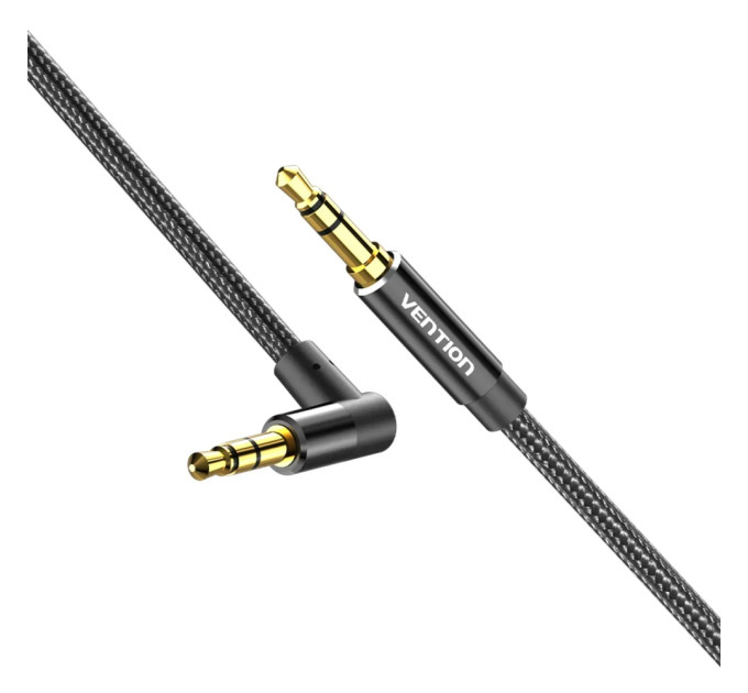 Vention Кабель AUX Audio TRS M/M, кут 90°, 1.5м, Nylon Braided, чорний, Vention