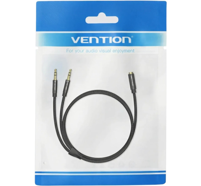 Vention Перехідник Audio Jack TRS F -> 2xM, 1.0м, Cotton braided чорний Vention