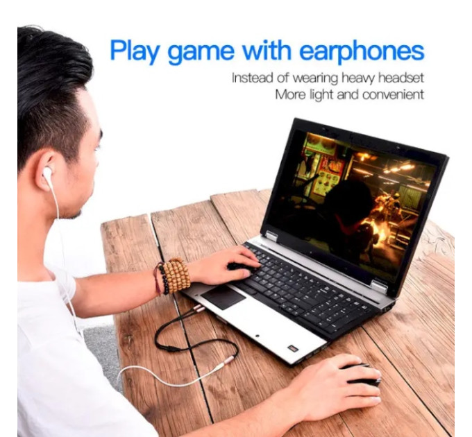 Vention Перехідник Audio Jack TRS F -> 2xM, 1.0м, Cotton braided чорний Vention