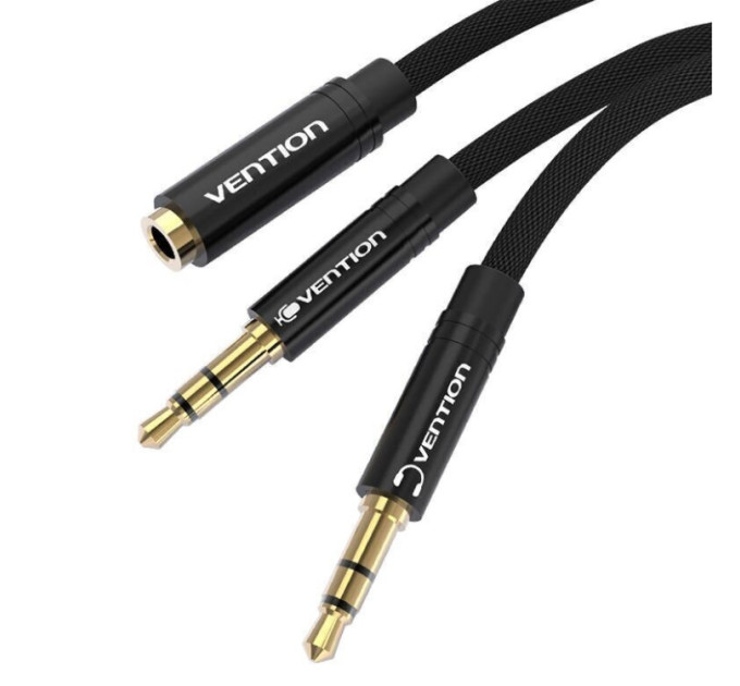 Vention Перехідник Audio Jack TRS F -> 2xM, 1.0м, Cotton braided чорний Vention