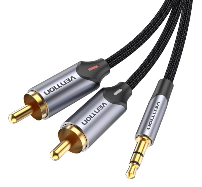 Vention Кабель AUX Audio TRS - RCAx2 M/M 3.0м, Gold-Plated, Aluminum alloy, чорний, Vention