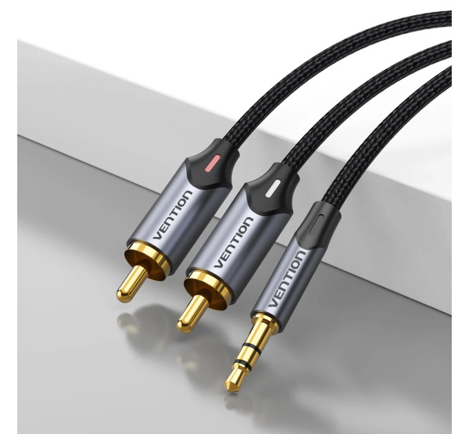 Vention Кабель AUX Audio TRS - RCAx2 M/M 3.0м, Gold-Plated, Aluminum alloy, чорний, Vention