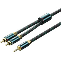 Кабель AUX Audio HiFi TRS 3.5мм - RCAx2 M/M 1.0м, OFC Silver, Cotton braided, зелений, Vention