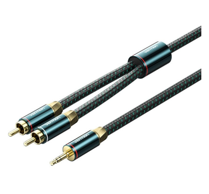 Vention Кабель AUX Audio HiFi TRS 3.5мм - RCAx2 M/M 5.0м, OFC Silver, Cotton braided, зелений, Vention