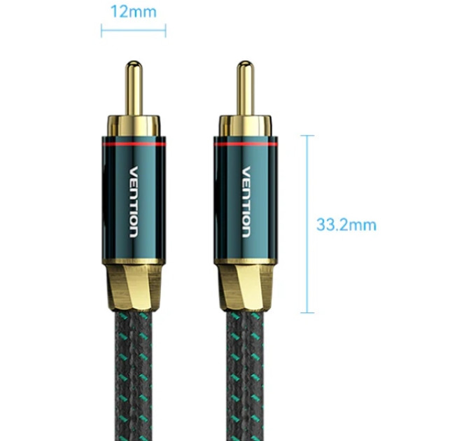 Vention Кабель AUX coaxial HiFi RCA M/M 1.0м OFC Silver, Zinc alloy, зелений, Vention