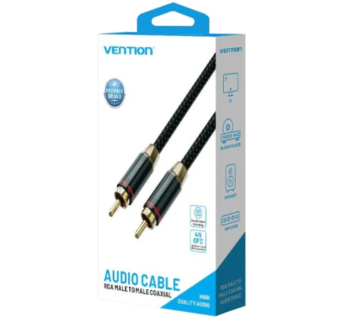 Vention Кабель AUX coaxial HiFi RCA M/M 1.0м OFC Silver, Zinc alloy, зелений, Vention