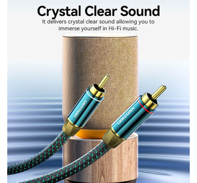 Vention Кабель AUX Audio HiFi 2RCAx2 M/M 3.0м, OFC Silver, Zinc alloy, зелений, Vention