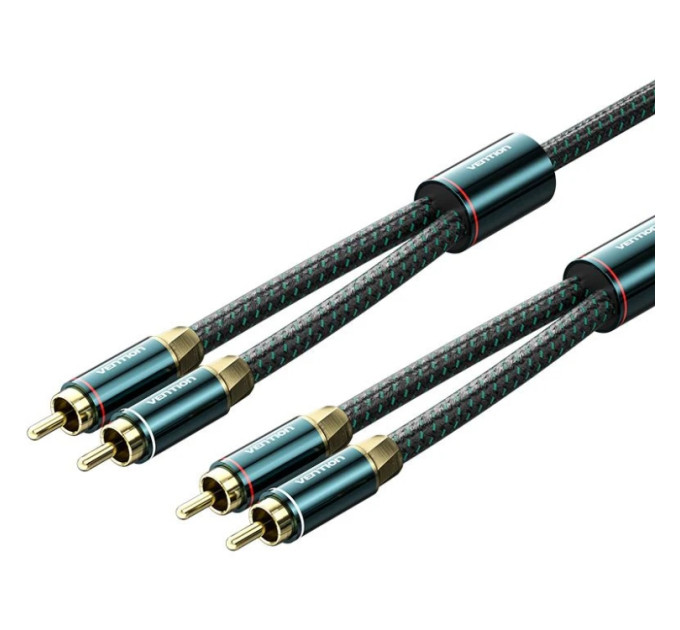 Vention Кабель AUX Audio HiFi 2RCAx2 M/M 3.0м, OFC Silver, Zinc alloy, зелений, Vention