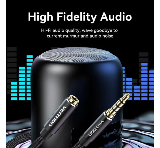 Vention Кабель AUX Audio TRS M/F 3.0м Gold-Plated, нейлонове обплетення, чорний Vention