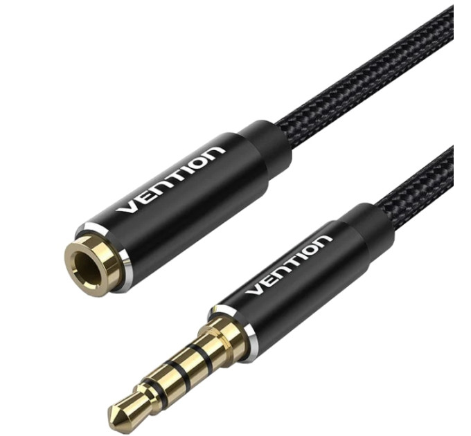 Vention Кабель AUX Audio TRS M/F 3.0м Gold-Plated, нейлонове обплетення, чорний Vention