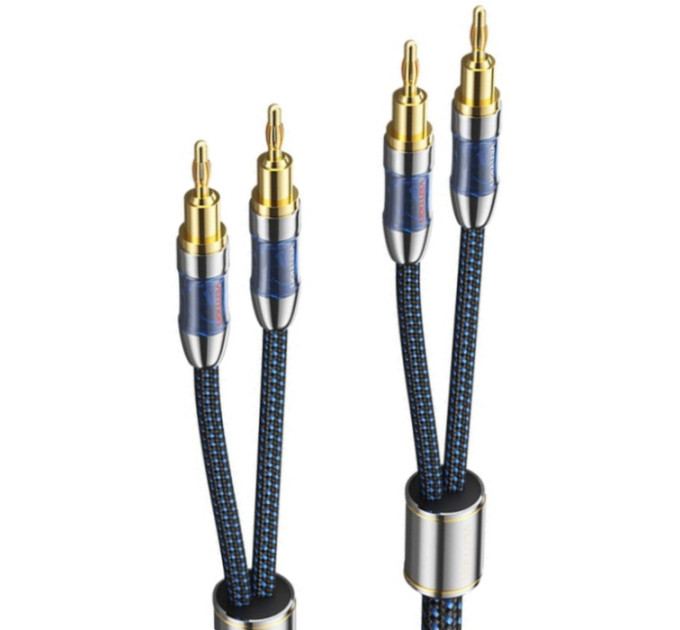 Vention HiFi Audio Speaker Cable 2.0м,Banana 2xM/M,4N OFC Silver, Gold-Plated,TPE + обплетення,Vention