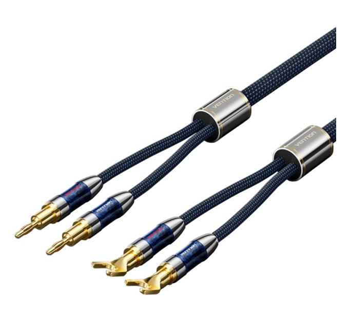 Vention HiFi Audio Speaker Cable 1.5м,Banana-Spade 2xM/M,4N OFC Silver, Gold-Plated,TPE + обплетення,Vention