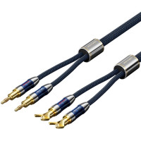 HiFi Audio Speaker Cable 2.0м,Banana-Spade 2xM/M,4N OFC Silver, Gold-Plated,TPE + обплетення,Vention