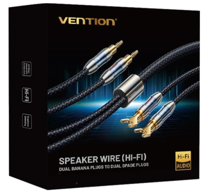 Vention HiFi Audio Speaker Cable 5.0м,Banana-Spade 2xM/M,4N OFC Silver, Gold-Plated,TPE + обплетення,Vention