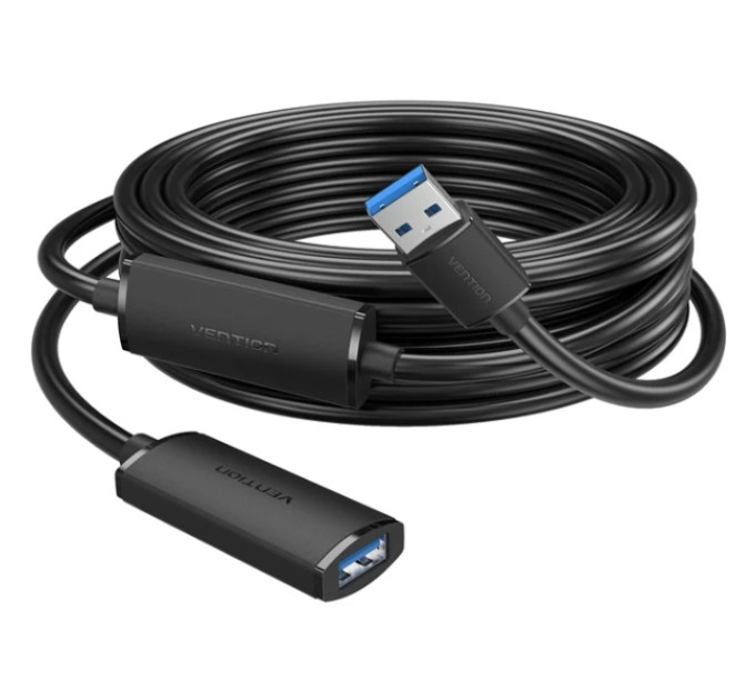 Vention Кабель продовжувач USB 3.0 AM/AF 10.0м, активний, 2 підсилювачі, дод. живлення USB-C, чорний,Vention