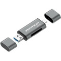 Vention Card Reader USB 3.0, 2-слота SD/TF, USB-A/USB-C/Micro USB, Aluminum Alloy ,чорний Vention