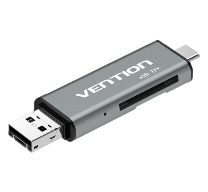 Vention Card Reader USB 2.0, 2-слота SD/TF, USB-A/USB-C/Micro-B, Aluminum  Alloy, чорний Vention