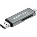 Vention Card Reader USB 2.0, 2-слота SD/TF, USB-A/USB-C/Micro-B, Aluminum  Alloy, чорний Vention