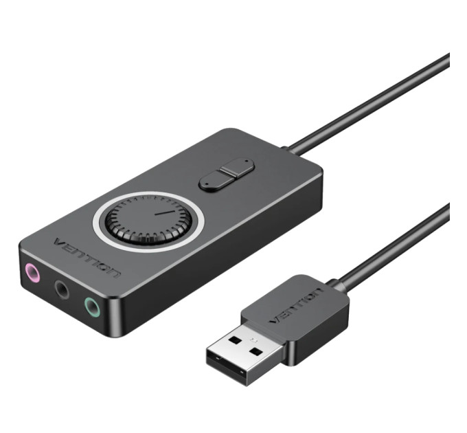 Vention Звукова карта USB AUX jack, 3*TRRS (Mic +2xEar) 1.0м, регулятор гучності, зовнішня,  Metal, Vention