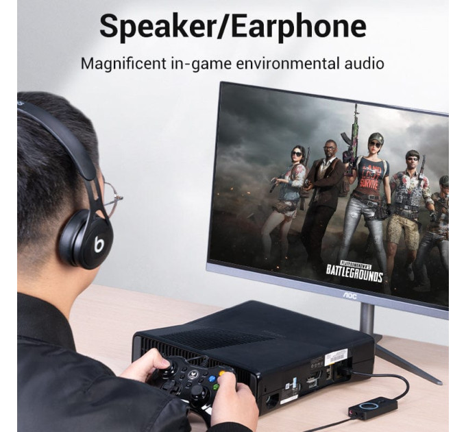 Vention Звукова карта USB AUX jack, 3*TRRS (Mic +2xEar) 1.0м, регулятор гучності, зовнішня,  Metal, Vention