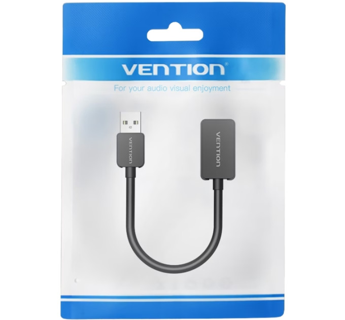 Vention Звукова карта USB AUX jack, 1*TRS, 0.15м, OMTP/CTIA, чіп шумозаглушення,  чорна Vention