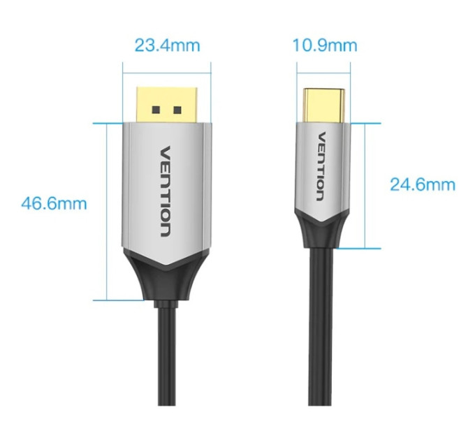 Vention Кабель USB 3.1 Type-C M - DisplayPort M, 1.0м v.1.4 4K60Hz Aluminum Alloy чорний Vention