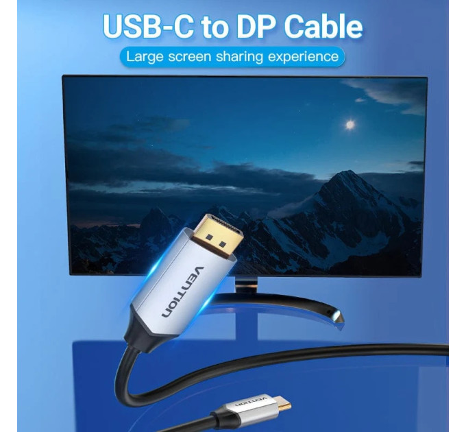 Vention Кабель USB 3.1 Type-C M - DisplayPort M, 1.0м v.1.4 4K60Hz Aluminum Alloy чорний Vention