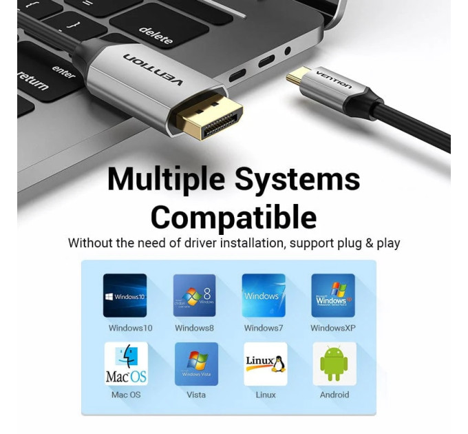 Vention Кабель USB 3.1 Type-C M - DisplayPort M, 1.0м v.1.4 4K60Hz Aluminum Alloy чорний Vention