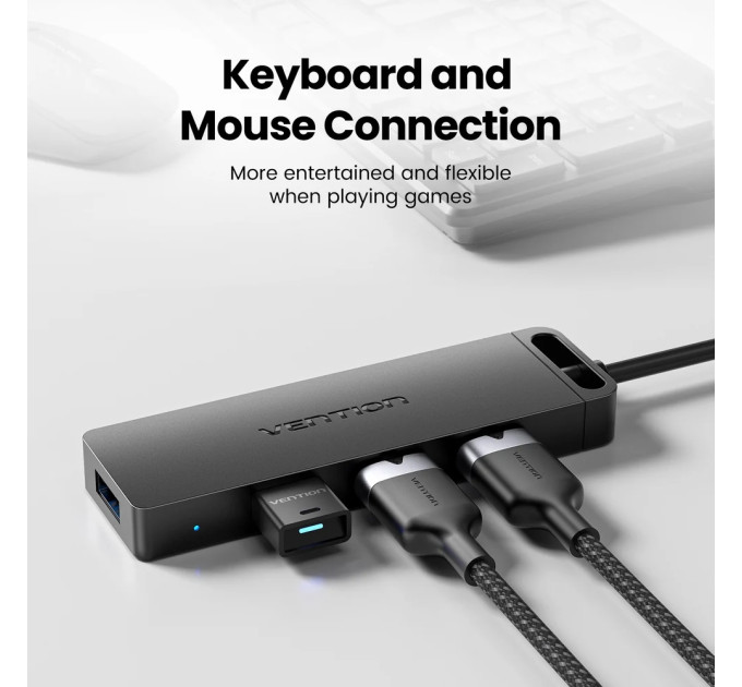 Vention Хаб USB 3.0 -> 4xUSB 3.0, 0.15м, з живленням Micro-USB,чорний Vention