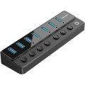 Vention Хаб USB 3.0 -> 7xUSB 3.0, з вимикачами, 1.0м, 5Gbps, активний, з адаптером 12В,чорний Vention