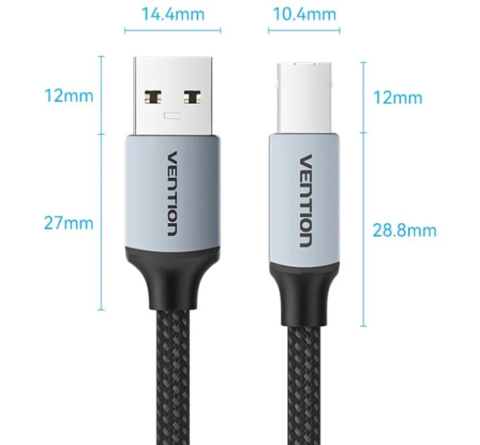 Vention Кабель USB 2.0 AM-BM, 5.0 м, 480Mbps Printer, обплетення сірий Vention