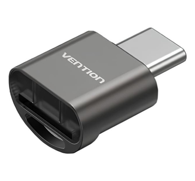 Vention Card Reader USB 2.0 Type-C, 1-слот microSD, OTG 512 Гб, Aluminum Alloy, сірий Vention