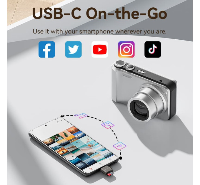 Vention Card Reader USB 2.0 Type-C, 1-слот microSD, OTG 512 Гб, Aluminum Alloy, сірий Vention