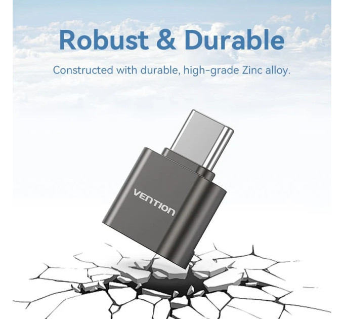 Vention Card Reader USB 2.0 Type-C, 1-слот microSD, OTG 512 Гб, Aluminum Alloy, сірий Vention