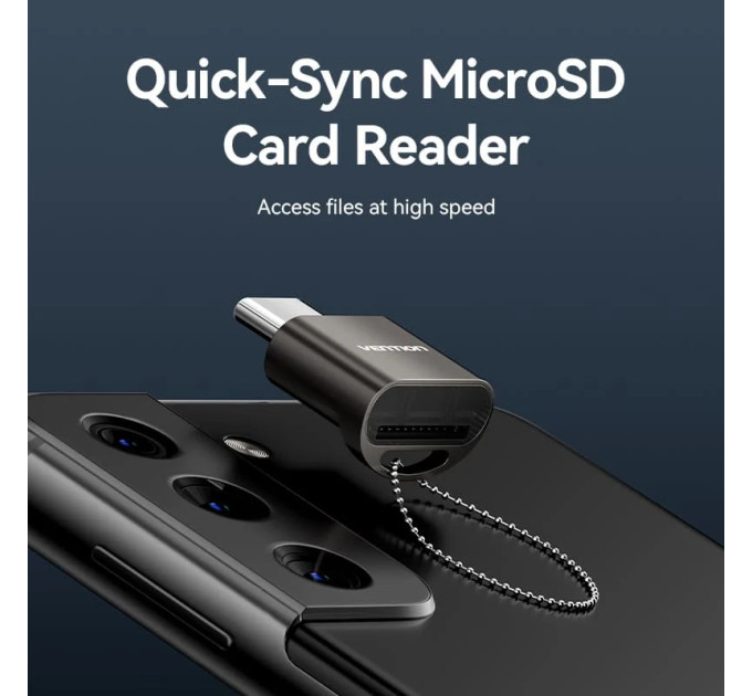 Vention Card Reader USB 2.0 Type-C, 1-слот microSD, OTG 512 Гб, Aluminum Alloy, сірий Vention