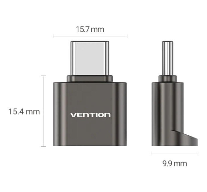 Vention Card Reader USB 2.0 Type-C, 1-слот microSD, OTG 512 Гб, Aluminum Alloy, сірий Vention