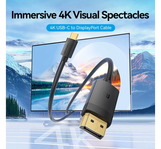 Vention Кабель USB 3.1 Type-C M - DisplayPort M, 2.0м, v.1.2, 4K60Hz, Aluminum Alloy чорний Vention