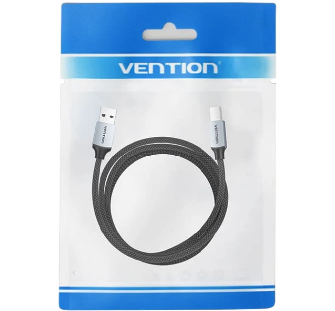 Vention Кабель USB 2.0 AM-BM, 3.0м, 480Mbps Printer, обплетення, Aluminum Alloy, сірий Vention
