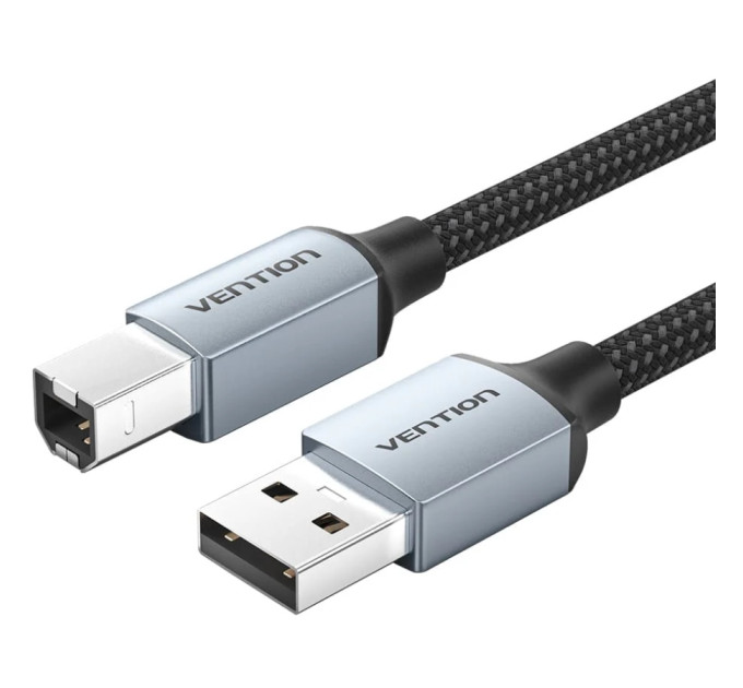 Vention Кабель USB 2.0 AM-BM, 3.0м, 480Mbps Printer, обплетення, Aluminum Alloy, сірий Vention