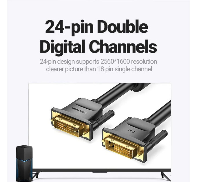 Vention Кабель DVI-D 24M - 24M, 3.0м, 2K 60Hz, Gold-Plated, PVC Vention