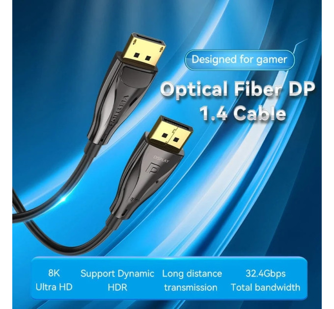Vention Кабель DisplayPort M - M 5.0м, V1.4, optical, 8K 60 Гц, зворотня сумісність, Zinc Alloy, Vention