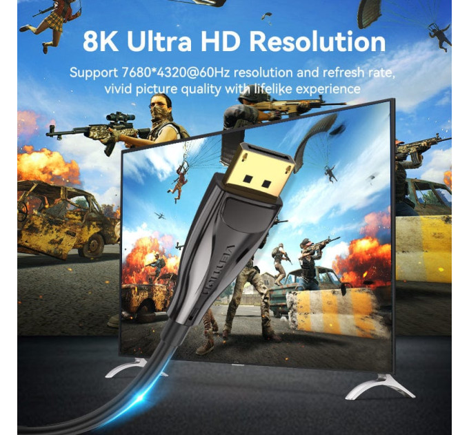 Vention Кабель DisplayPort M - M 5.0м, V1.4, optical, 8K 60 Гц, зворотня сумісність, Zinc Alloy, Vention