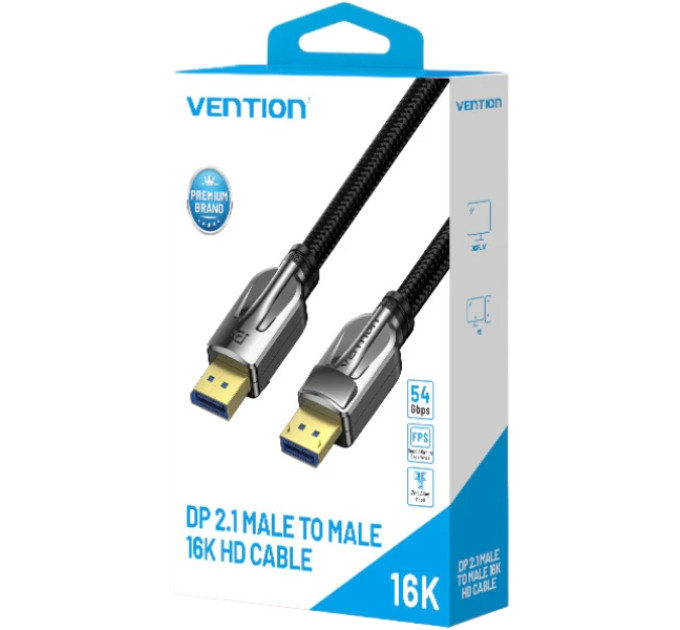 Vention Кабель DisplayPort M - M 1.5м,V2.1, 16K 30 Гц,  обплетення, чорний Vention