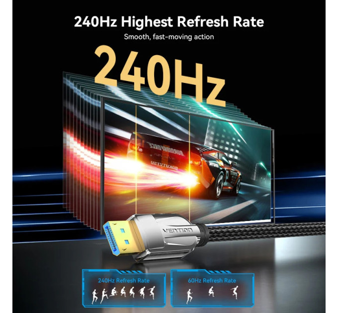 Vention Кабель DisplayPort M - M 1.5м,V2.1, 16K 30 Гц,  обплетення, чорний Vention