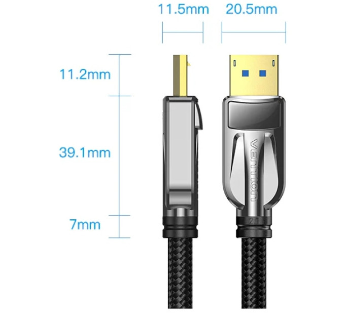 Vention Кабель DisplayPort M - M 5.0м,V2.1, 16K 30 Гц, обплетення, чорний Vention