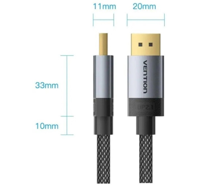 Vention Кабель DisplayPort M - M 2.0м, V2.1, 16K 60 Гц, зворотня сумісність, обплетення, чорний