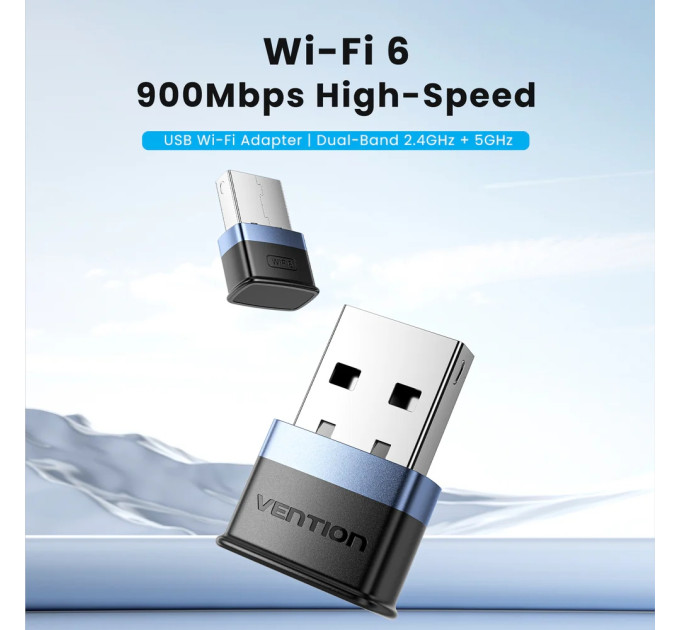 Vention Адаптер WiFi 6 Vention 2.4GHz/5GHz 286/600 Мбіт/с, USB