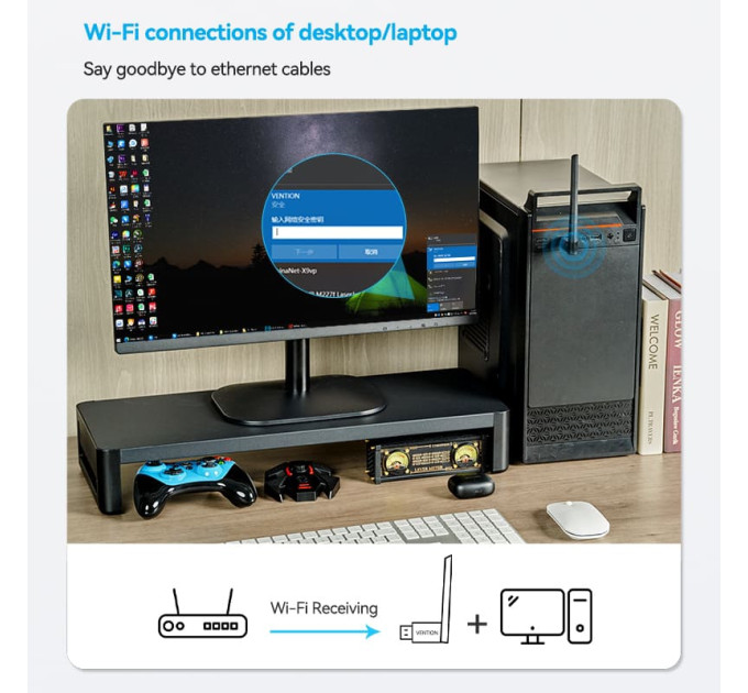 Vention Адаптер WiFi Vention 2.4GHz/5GHz 200/433 Мбіт/с, USB